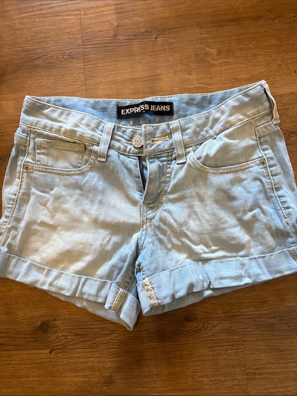 Express Light Blue Roll-Cuff Denim Shorts